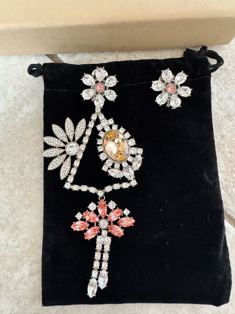 Burberry Daisy Crystal Floral Drop Earrings With Pink And Gold Accents